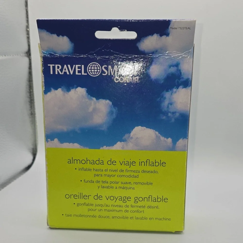 Travel Smart by Conair Inflatable Fleece Neck Pillow Blue